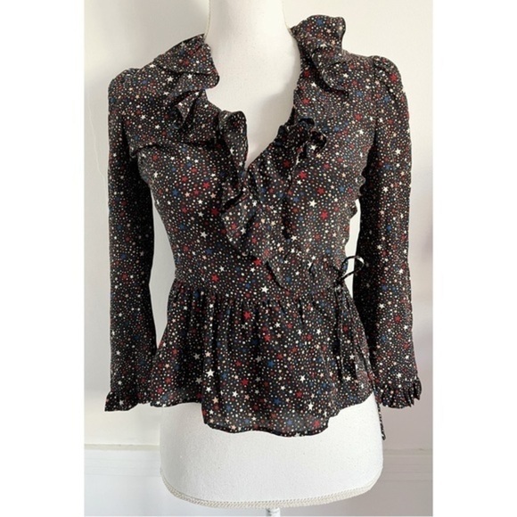 Madewell • Silk Ruffle-Hem Wrap Top in Starry Night - Picture 6 of 11